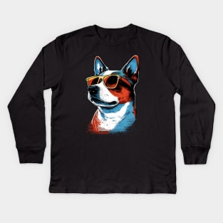 Funny Cool Dog Wearing Sunglasses Kids Long Sleeve T-Shirt